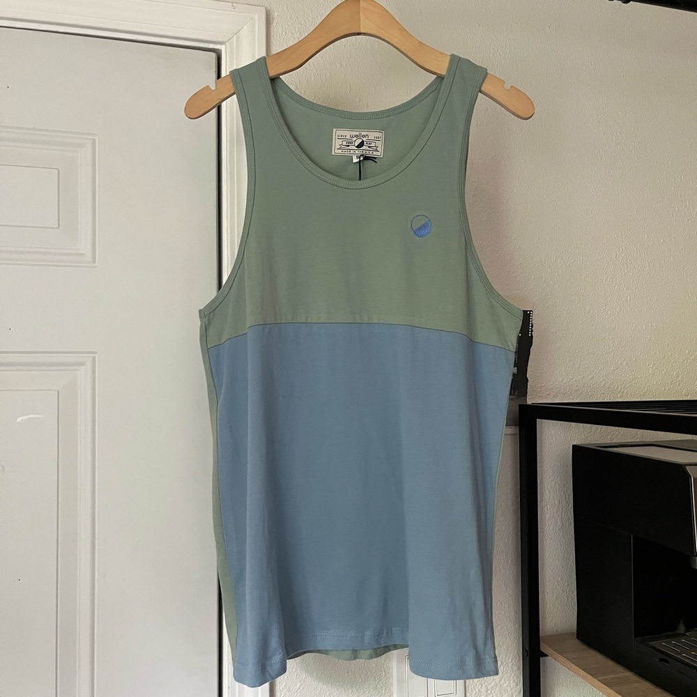 NWT WELLEN blue green colorblock sleeveless scoop neck tank‎ top